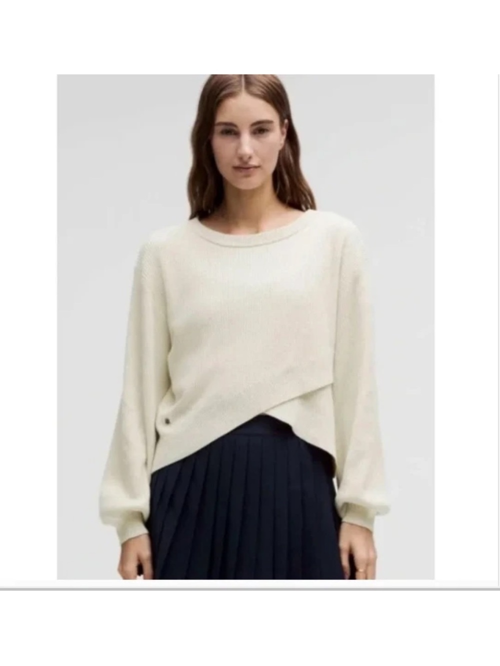 Lululemon Light Tan Ribbed Reversible Crossover Sweater - size 8 Medium - Picture 3 of 4